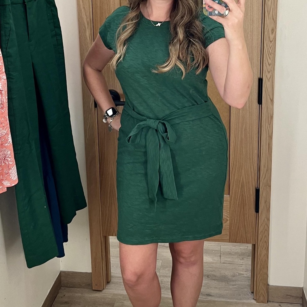 🆕 J. Crew Short-sleeve Tie-waist T-shirt Dress. Size XL. Dark green. - Picture 5 of 6